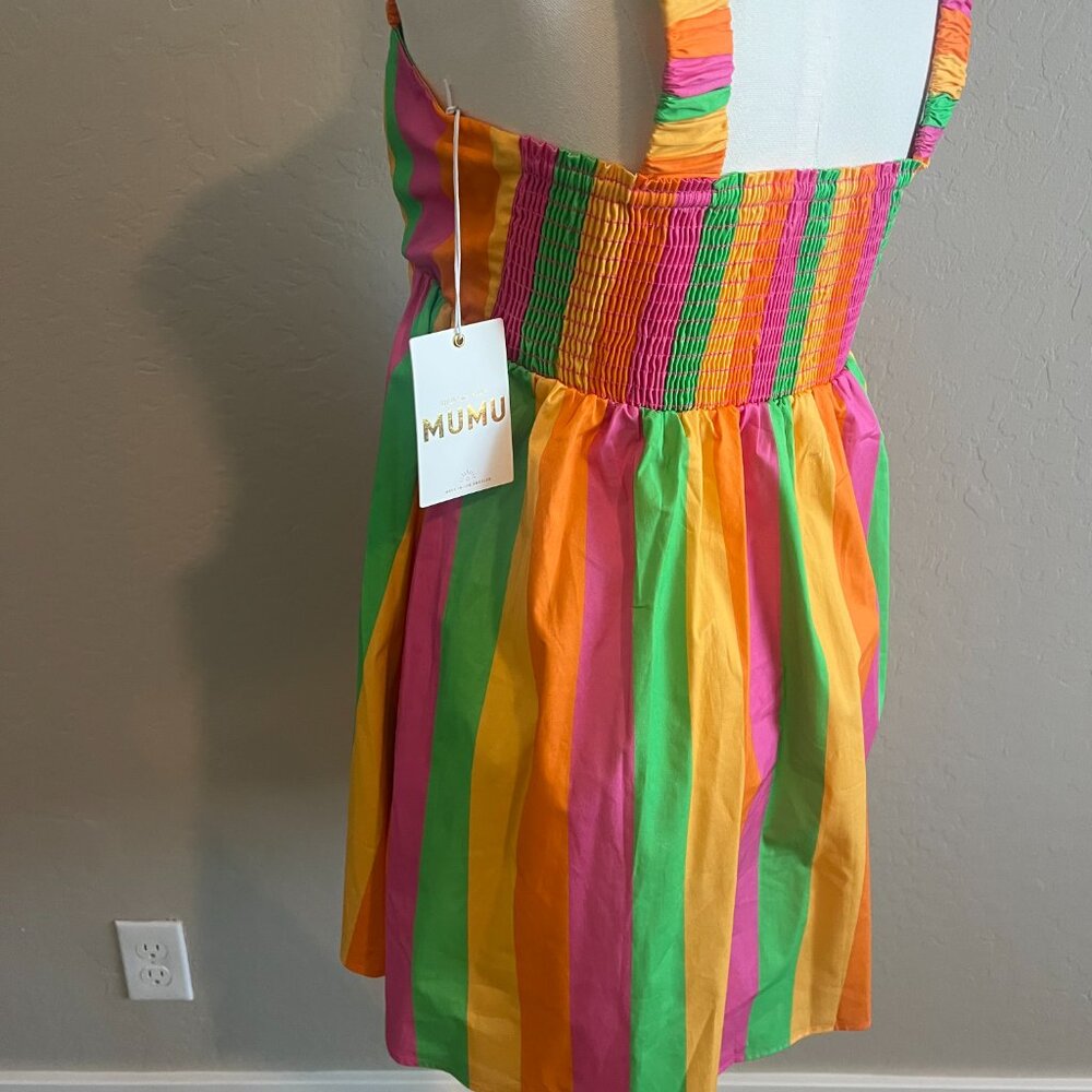 Show Me Your MuMu Neon Pink Green Orange Striped Mini Dress - Picture 15 of 15